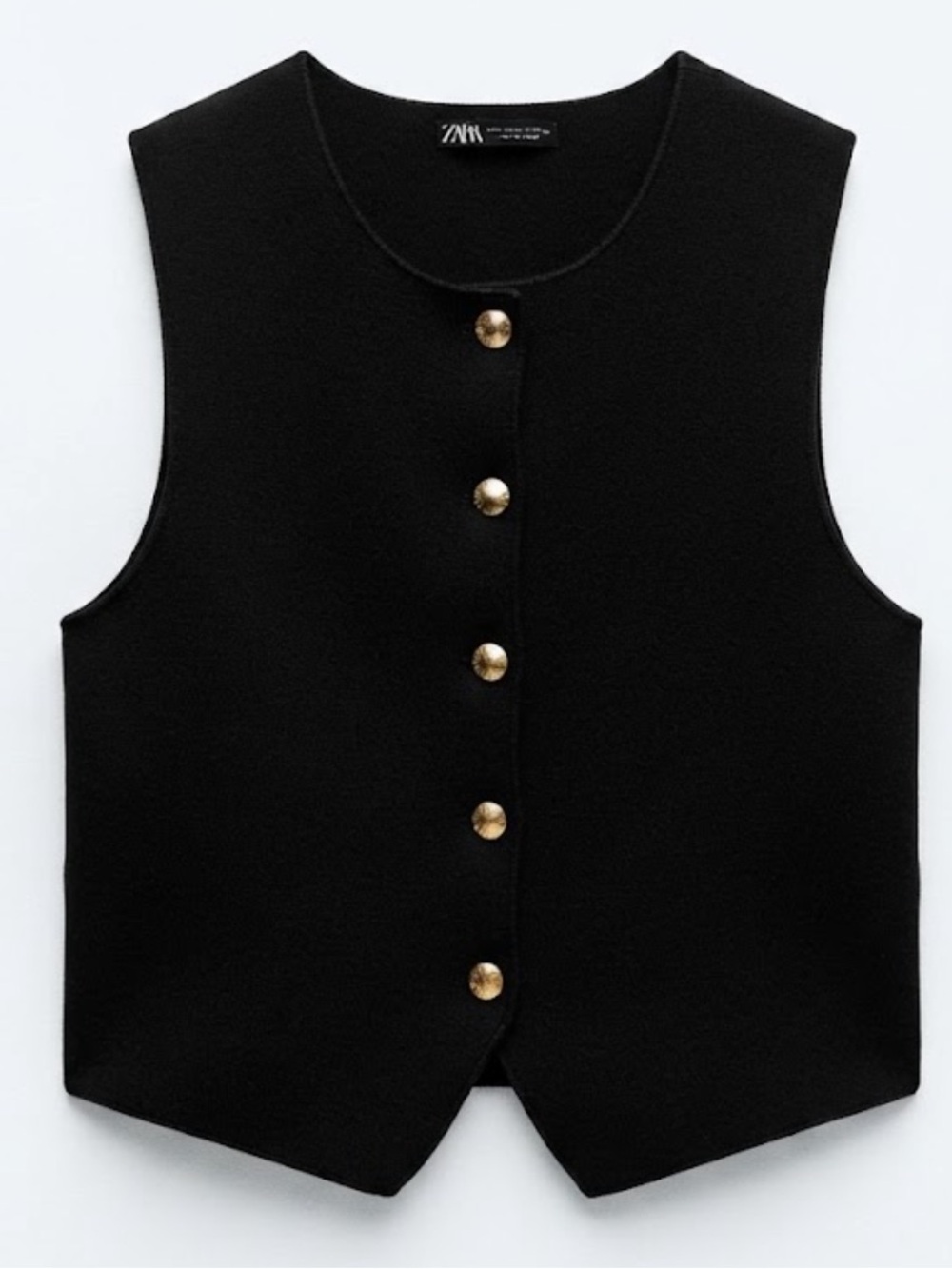 ZARA Sleeveless Button-Front Vest in Black Like New